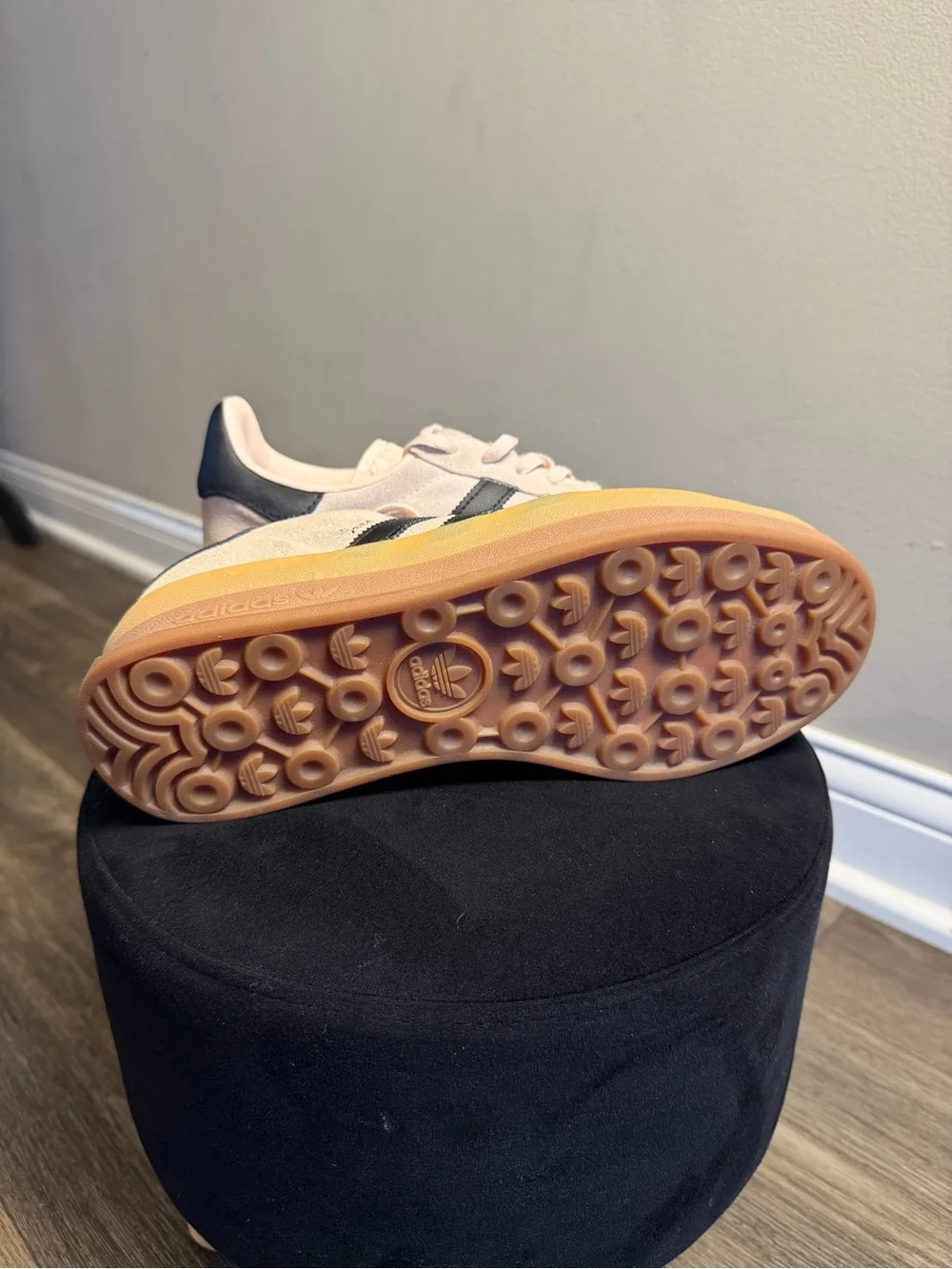 adidas Gazelle Platform Sneakers in Pale Pink with Black Stripes